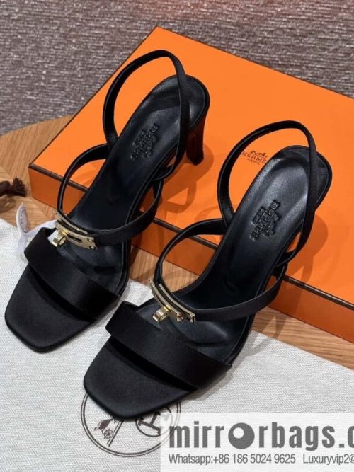 HERMES 160 Glamour sandals 75 ck89/black/black, crepe satin/Crepe satin