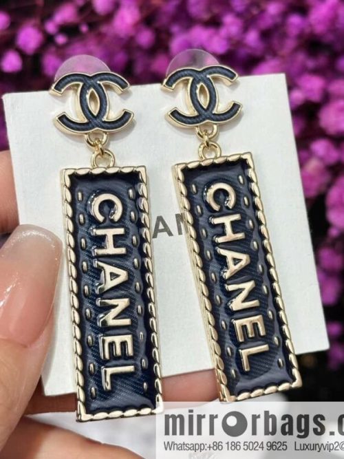 ❗️New ❗️☀️ new ☑️ chanel c2 double c denim strip letter stud earrings ☀️