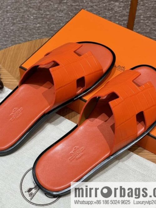 HERMES 182 -Lzmir Men\'s slippers 93/Orange/Orange alligator/Crocodile🐊