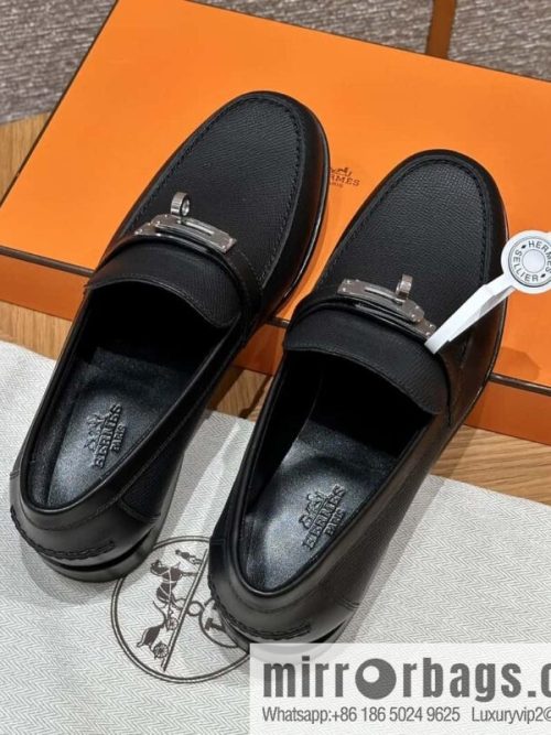 HERMES 227Destin loafers, black/ck89/noir palm-print calfskin/Epsom/Calfskin