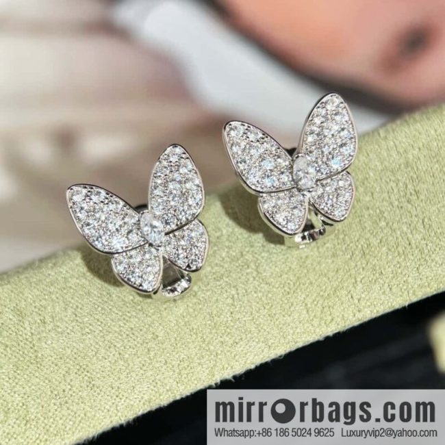 Van Cleef & Arpels Two Butterfly Full Diamond Butterfly Earrings Ear Pat