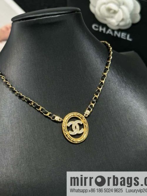 New ☑️ CHANEL double C oval black leather rope necklace