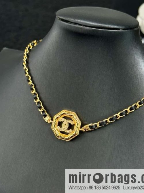 New ☑️ CHANEL double C octagonal black leather rope necklace