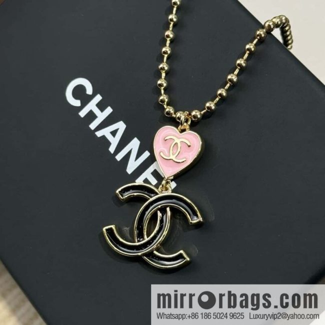 New ☑️ CHANEL double C peach heart love necklace, earrings and studs