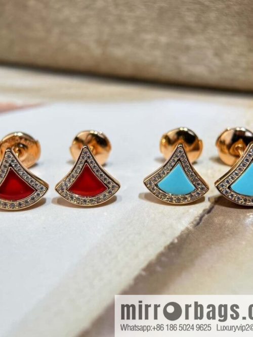 ❗️New ❗️ ☀️ BVLGARI DIVAS\'DREAM with Diamond Chalcedony Turquoise Fan Stud Earrings ☀️