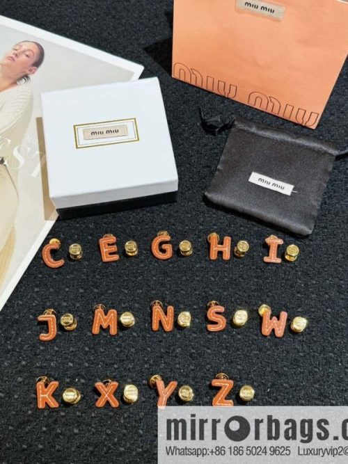 ❗️New ❗️ (Pair) MIU MIU Miu Asymmetrical Leather Letter Stud Earrings