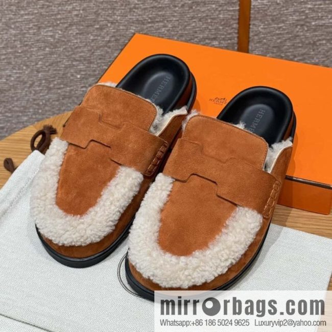 HERMES 190 Go Muller shoes, natural/Natutel suede calf leather/Suede calf leather