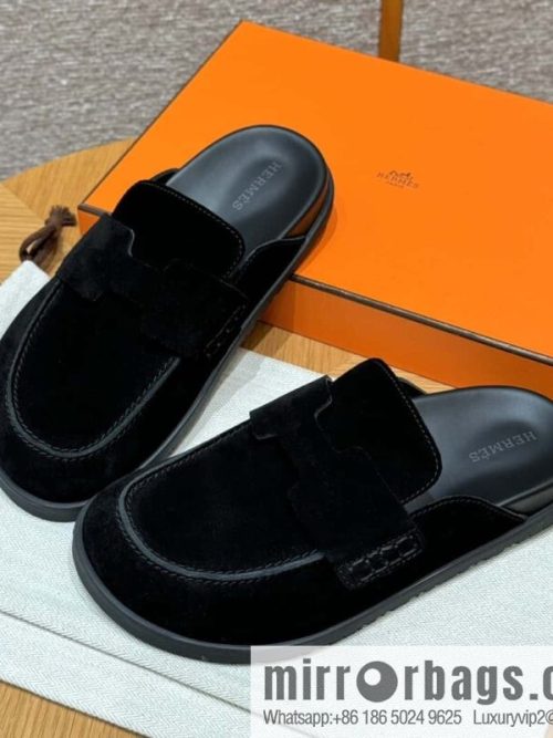 HERMES 190 Go Muller shoes, black/Noir suede calf leather/Suede calf leather