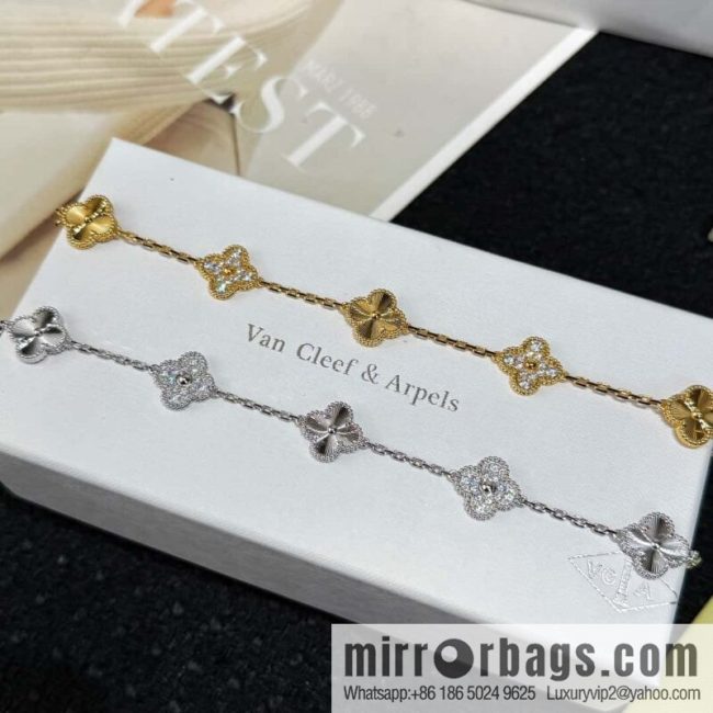 ❗️CNC version ❗️ ☀️ Van Cleef & Arpels diamond laser engraving four-leaf clover five-flower bracelet ☀