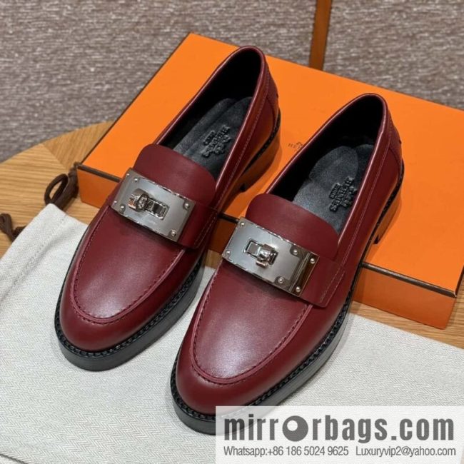 HERMES 101 Hot loafer shoes, Hermès red/Rouge H calfskin/Calfskin