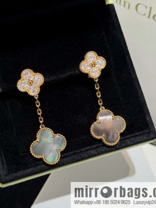 ❗️CNC Version ❗️ ☀️ Van Cleef & Arpels Grey Fritillary Clover Earrings Earrings ☀