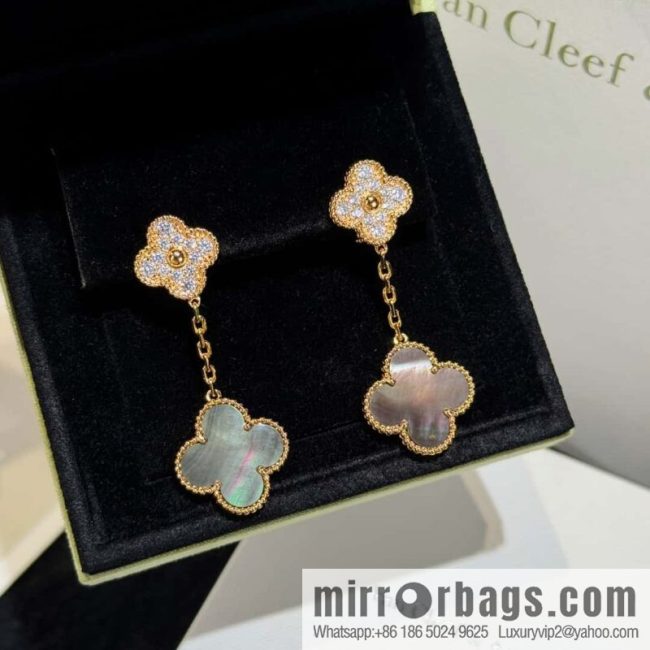 ❗️CNC Version ❗️ ☀️ Van Cleef & Arpels Grey Fritillary Clover Earrings Earrings ☀