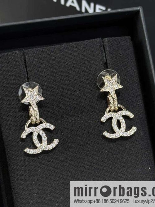 ❗️New ❗️☀️ new ☑️ chanel c2 double c full diamond pentagram ⭐ star stud earrings ☀️