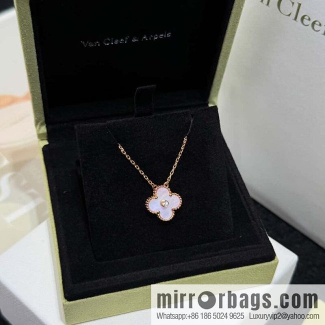 ❗️CNC Version ❗️ ☀️ Van Cleef & Arpels Pink Shell Single Diamond Clover Necklace ☀