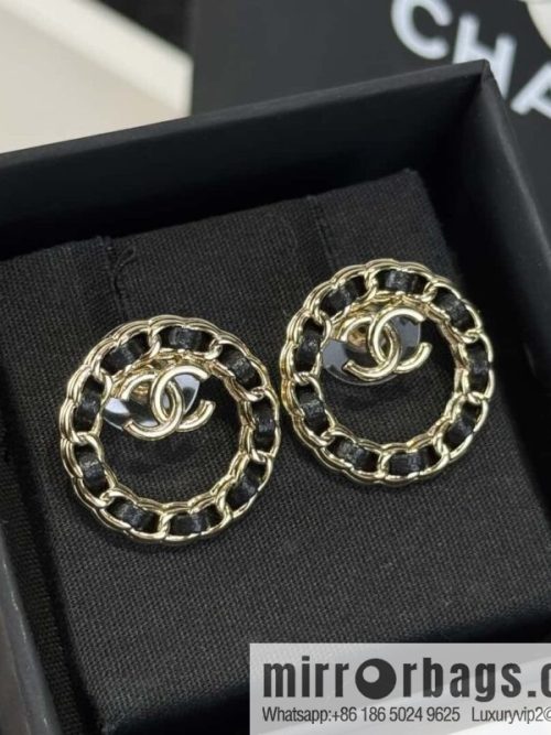 ❗️New ❗️☀️ New ☑️ Chanel c1 double c round black leather rope stud earrings ☀️