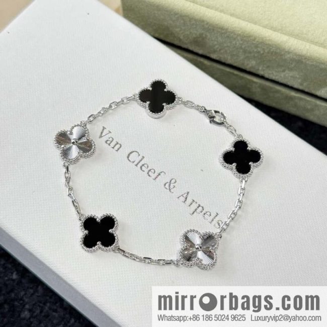 ❗️CNC version ❗️ ☀️ Van Cleef & Arpels spaced laser black agate four-leaf clover five-flower bracelet ☀
