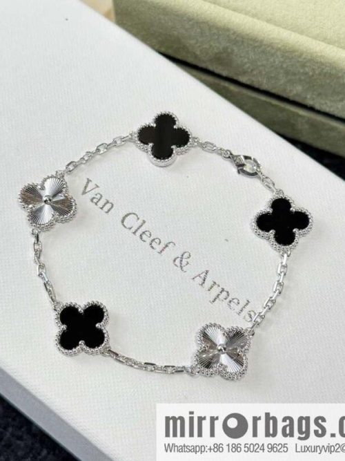 ❗️CNC version ❗️ ☀️ Van Cleef & Arpels spaced laser black agate four-leaf clover five-flower bracelet ☀