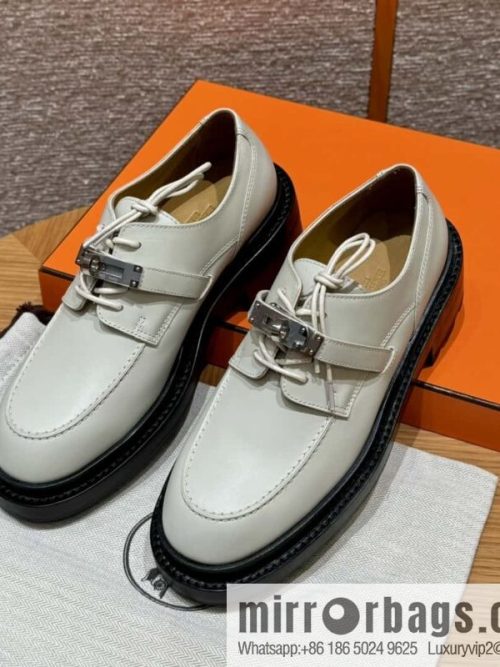 HERMES 252 First Platform Oxford Shoes, Clay Beige/Clay beige/Calfskin