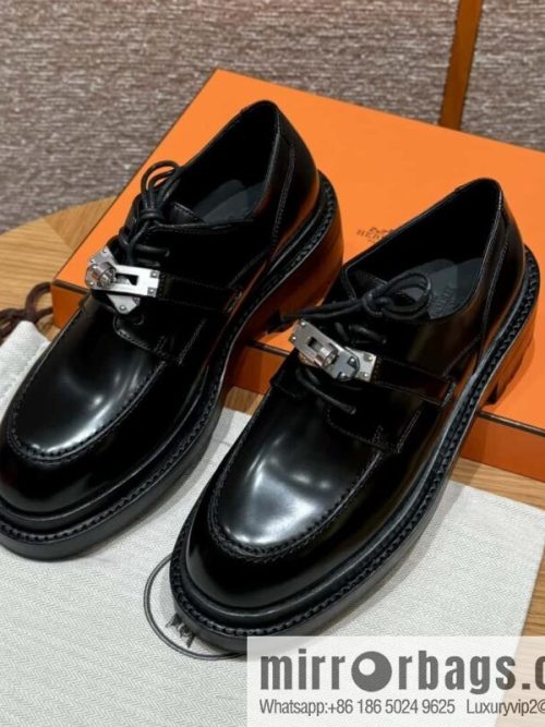 HERMES 252 First Platform Oxford Shoes, Black/89/Noir Calfskin/Calfskin