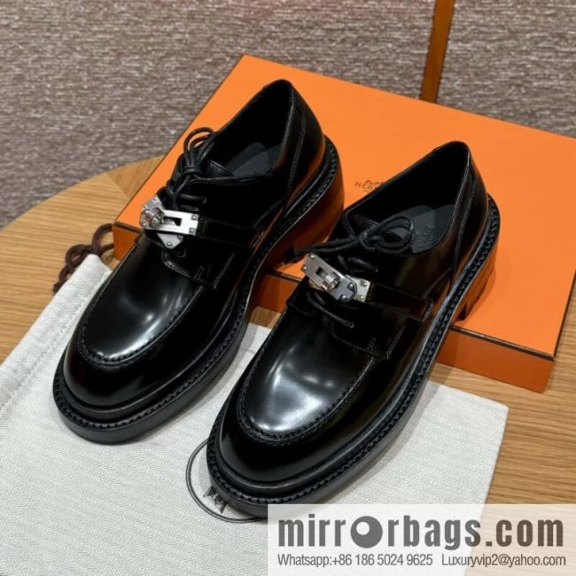 HERMES 252 First Platform Oxford Shoes, Black/89/Noir Calfskin/Calfskin