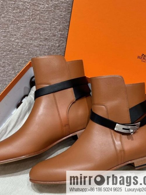 HERMES 193 Neo & Bare Boots, Gold Brown/37/Gold/Black/89/Noir Calfskin/Calfskin