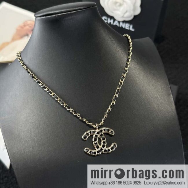 ❗️New ❗️☀️ New ☑️ Chanel Double C Black Leather Rope Necklace ☀️