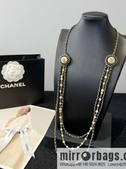 ❗️New ❗️☀️ new ☑️ Chanel double c three-layer black leather rope pearl necklace sweater chain ☀️