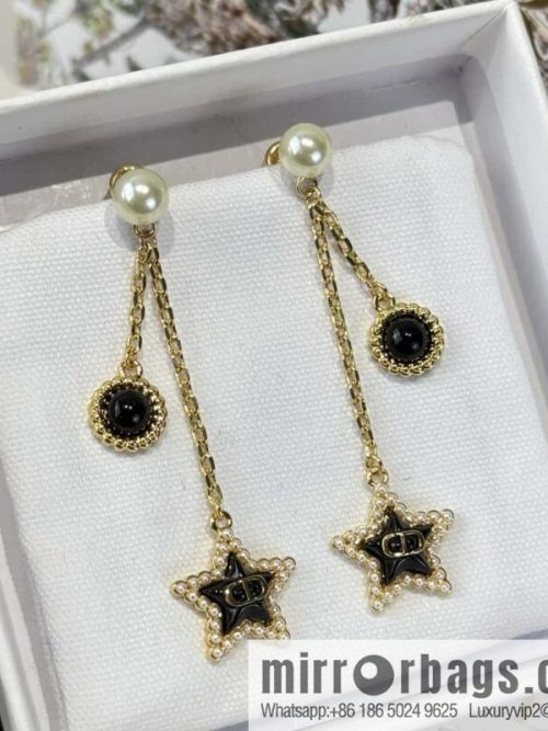 New ☑️ DIOR black star pearl tassel stud earrings