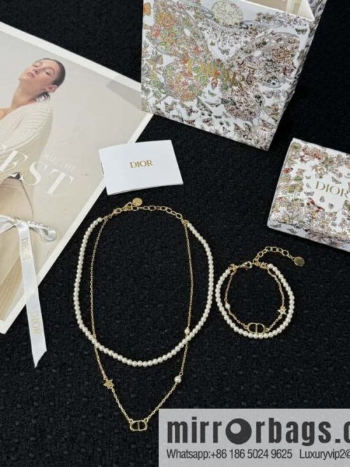 New ☑️ DIOR Dior Double Pearl CD Necklace Bracelet