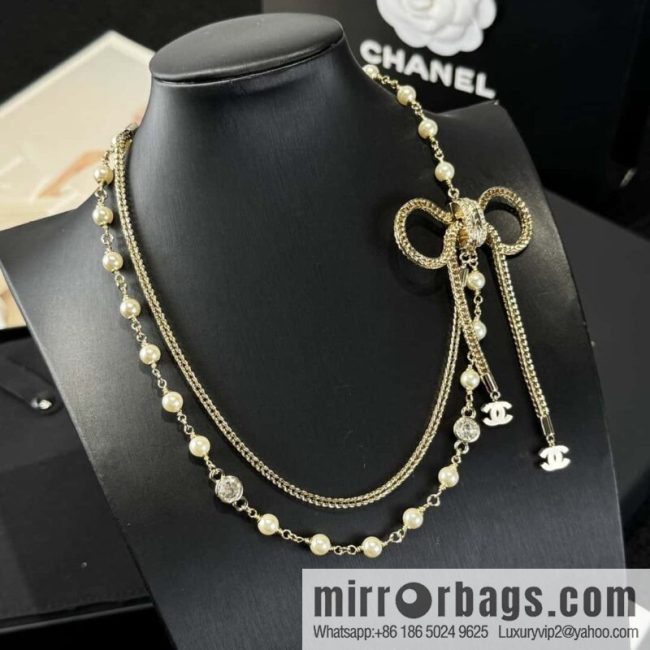 ❗️New ❗️☀️ New ☑️ Chanel Double C Bow Tassel Double Pearl Necklace ☀️