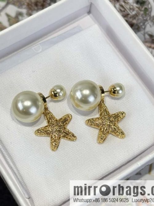 New ☑️ DIOR Dior gold starfish size pearl stud earrings