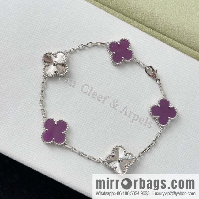 ❗️New ❗️ ☀️ Van Cleef & Arpels Violet Laser Four Leaf Clover Five Flower Bracelet