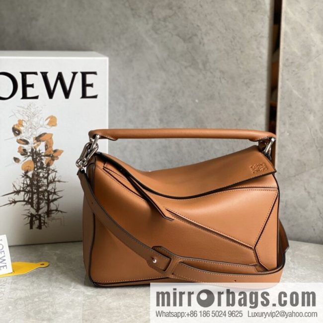 LOEWE Soft Grain Cow Leather Puzzle Handbag Model: A510P49X12 Classic Brown