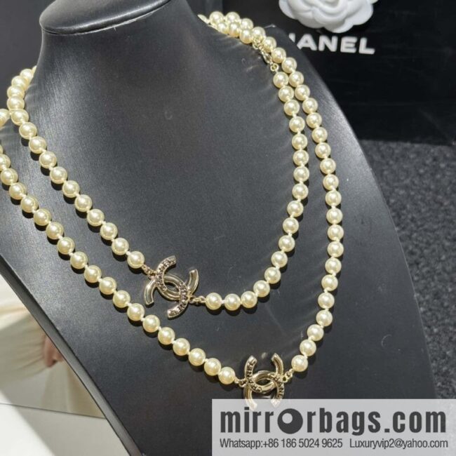 ☀️New ☑️ Chanel Double C Pearl Sweater Chain Necklace