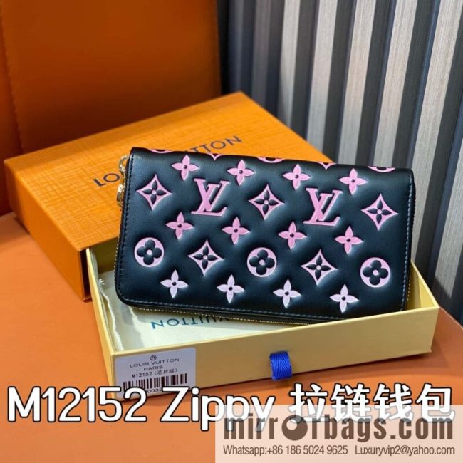 [Original order boutique] M12152 black silk screen printing, full leather silk screen printing single zipper wallet Zippy zipper wallet