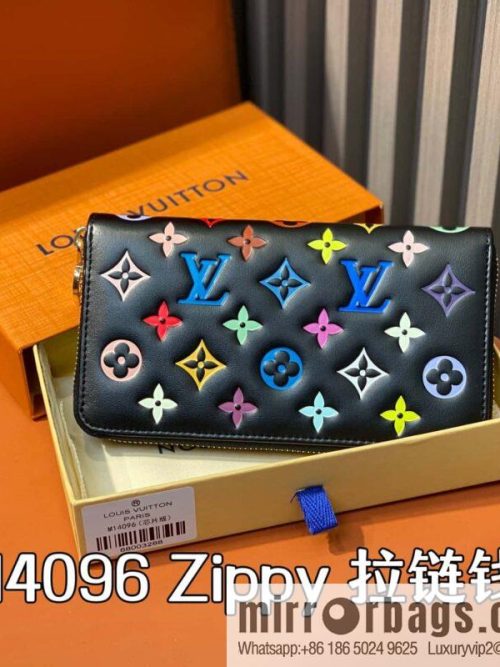 [Original order boutique] M14096 black silk screen printing, full leather silk screen printing single zipper wallet Zippy zipper wallet