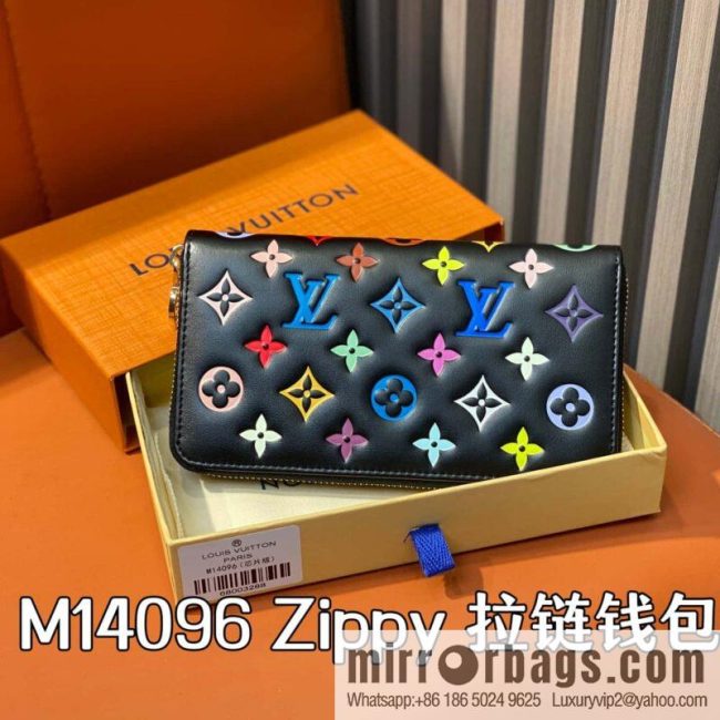 [Original order boutique] M14096 black silk screen printing, full leather silk screen printing single zipper wallet Zippy zipper wallet