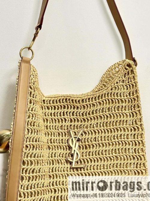 YSL 𝗢𝗫𝗔𝗟𝗜𝗦 raffia crocheted shoulder backpack 781289 apricot