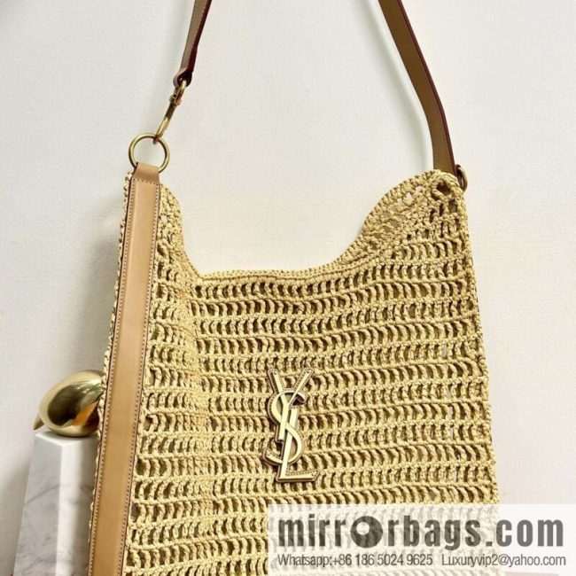 YSL 𝗢𝗫𝗔𝗟𝗜𝗦 raffia crocheted shoulder backpack 781289 apricot