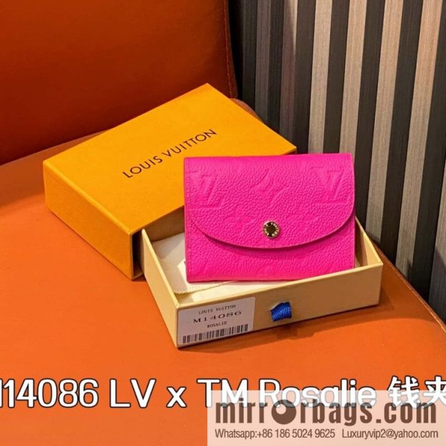 [Boutique‑grade] M14086 rose red and white, change bag wallet LV x TM Rosalie Coin Perth wallet