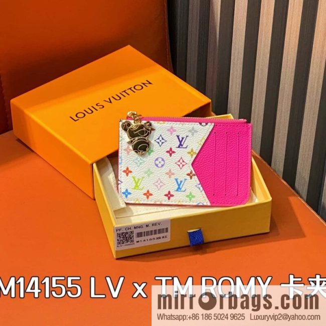 [Boutique‑grade] M14155 plum red white color, card bag, card clip wallet, the new LV x TM ROMY card clip of the season