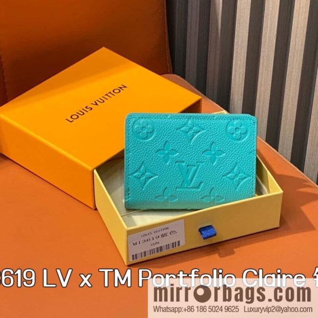 [Boutique‑grade] M13619 blue white color, two-fold zipper wallet LV x TM Portfolio Claire wallet