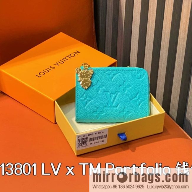 [Boutique‑grade] M13801 blue white color, change wallet LV x TM Portfolio Noah Compact wallet