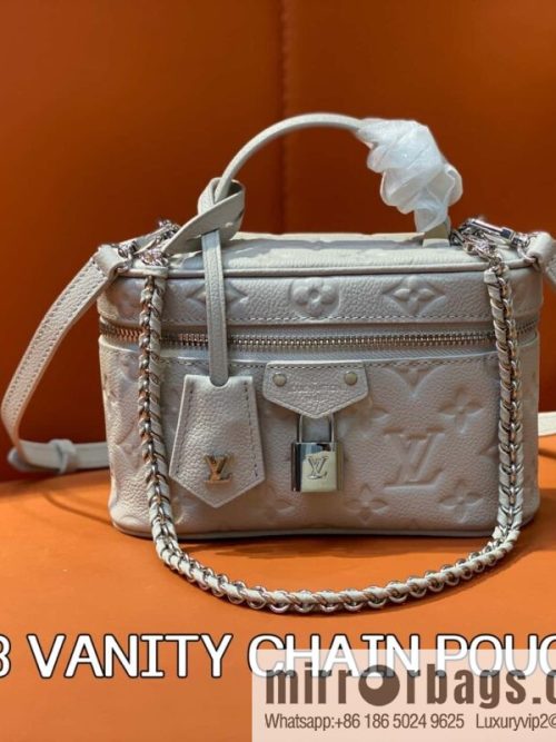 [Original order boutique] M13593 light gray, full leather chain bag cosmetic bag VANITY CHAIN POUCH handbag