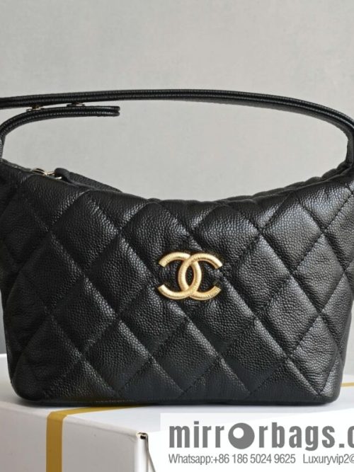 CHANEL brushed big gold buckle portable lunch box bag AP4484 black
