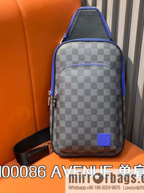 [Original order boutique] N00086 black grid blue label, men\'s bag, breast bag, shoulder bag AVENUE shoulder bag