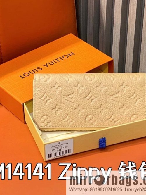 [Original order boutique] M14141 khaki, full leather single zipper wallet Zippy wallet