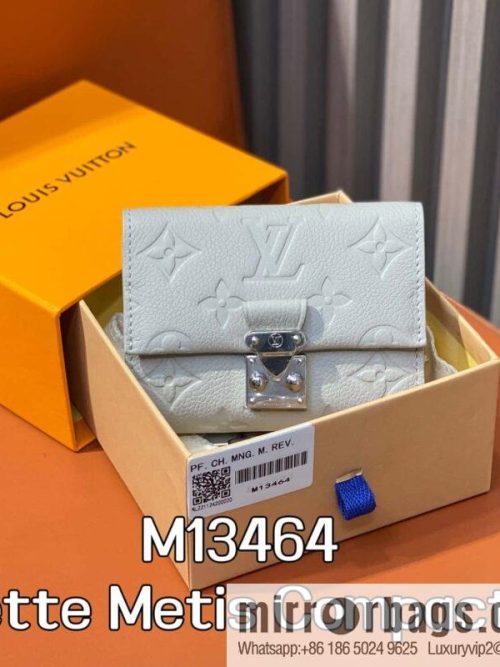 [Original order boutique] M13464 light gray full leather embossed, three fold wallet Pochette Metis Compact wallet