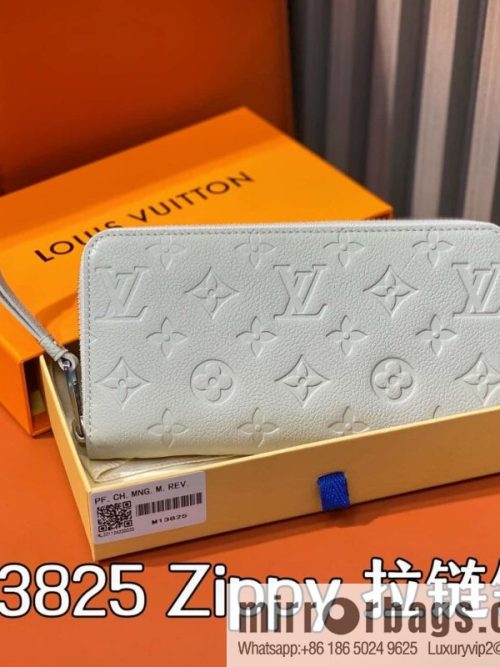 [Original order boutique] M13825 light gray full leather embossed, single zipper wallet zippy zipper wallet