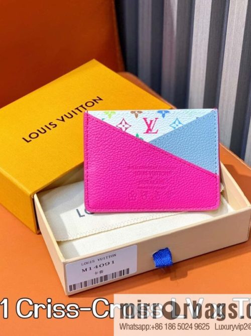 [Original order boutique] M14091 rose red, card bag wallet Criss-Cross LV x TM card holder